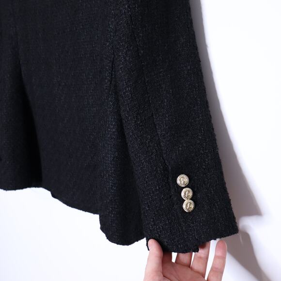 ZARA Double Breasted Textured Blazer Woven Tweed Black Gold Button Women's XS - Picture 12 of 15